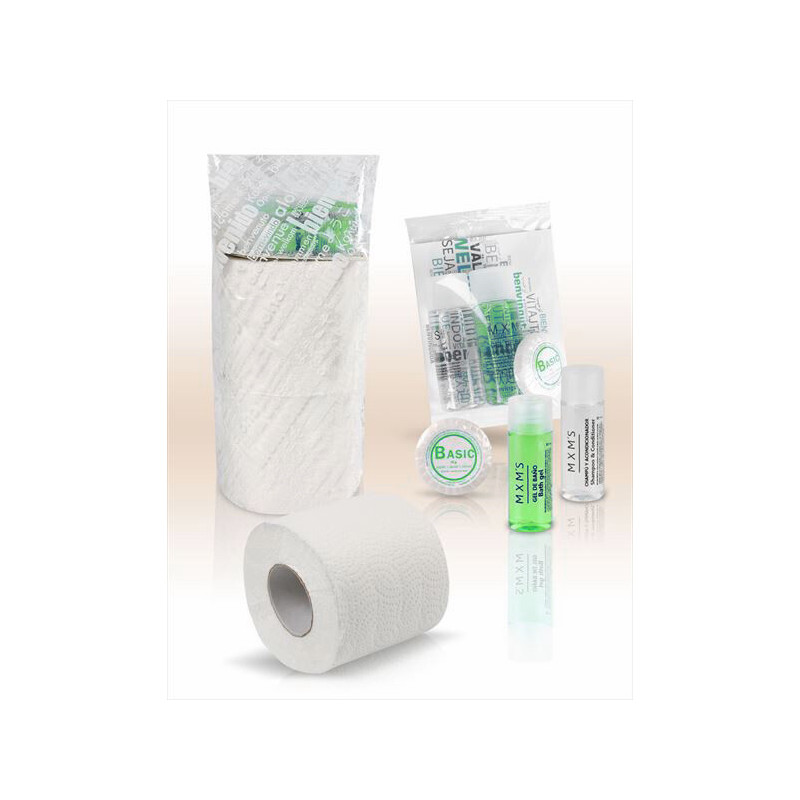 Set di benvenuto, bagno, gel 30ml, shampoo 30ml, sapone per le mani, carta igienica, turismo