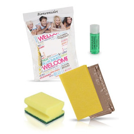 Set de limpieza para cocina - 50 kits con salvauñas amarillo y lavavajillas.