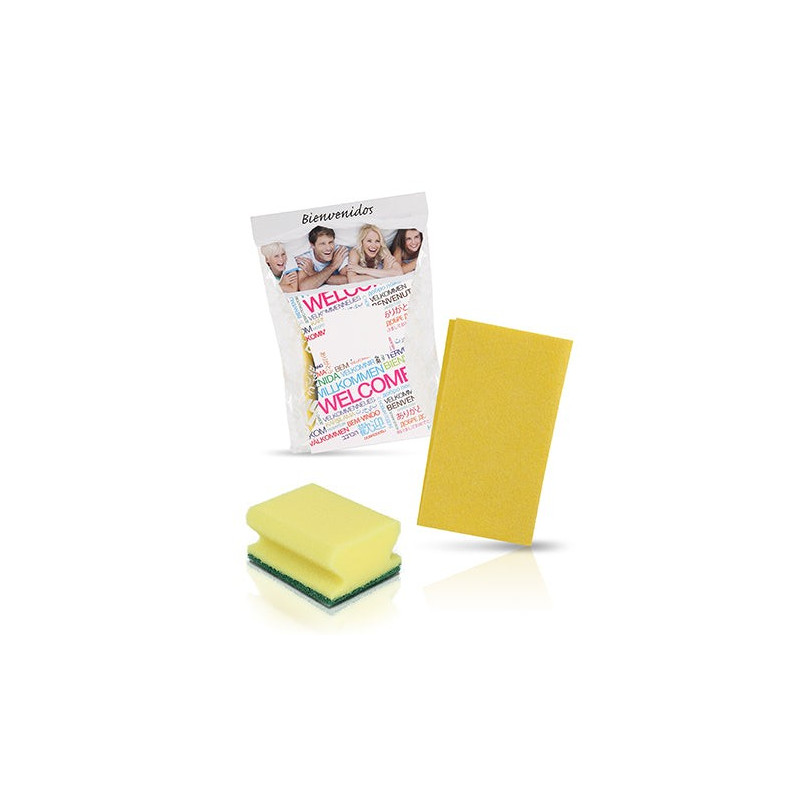 Set de limpieza para cocina - 50 kits con bayeta y salvauñas amarillo.