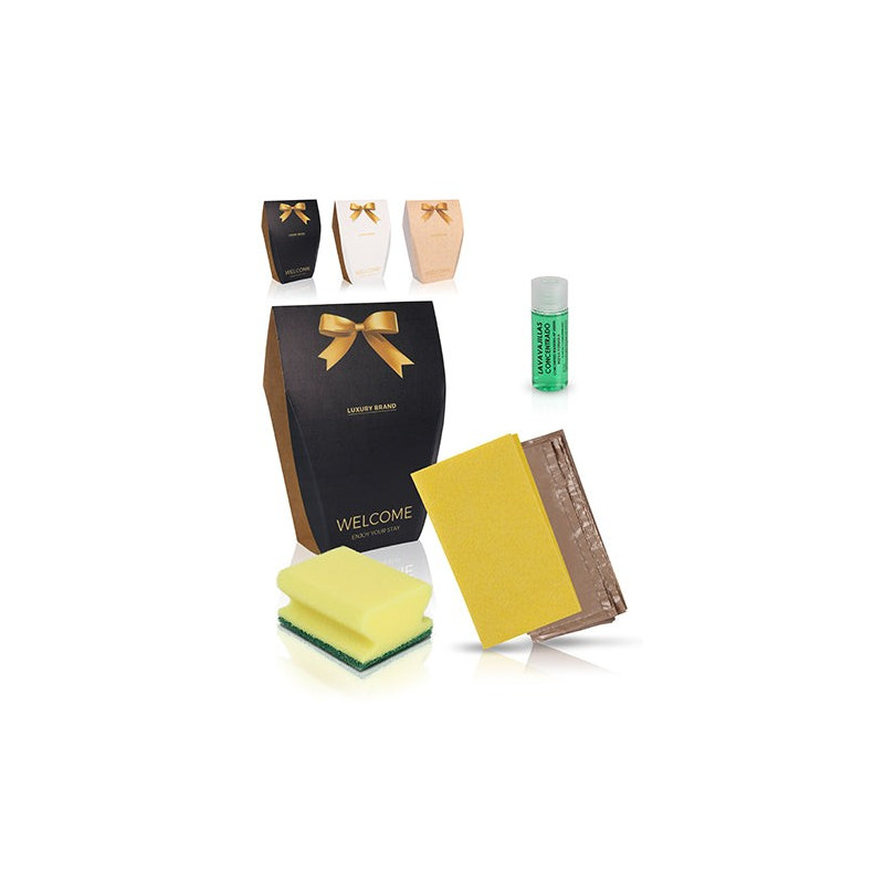 Pacchetto di benvenuto con prodotti per la pulizia - Panno giallo e proteggi-unghie giallo - 40 unità