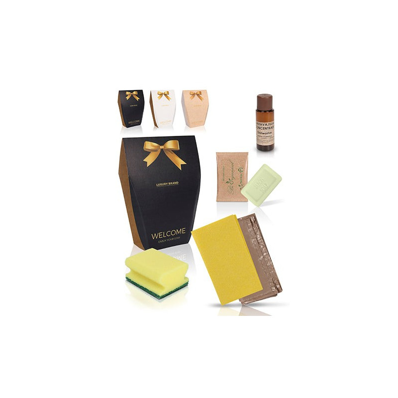 Pack de bienvenue Bio avec produits de nettoyage - Chiffon, savon et lave-vaisselle - 40 unités