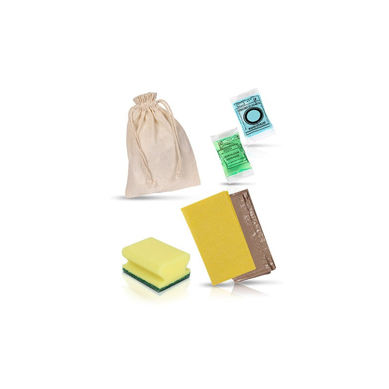 Cleaning Set with Fabric Pouch - Cloth, Small Nail Protector, and Dishwasher and Detergent Sachets