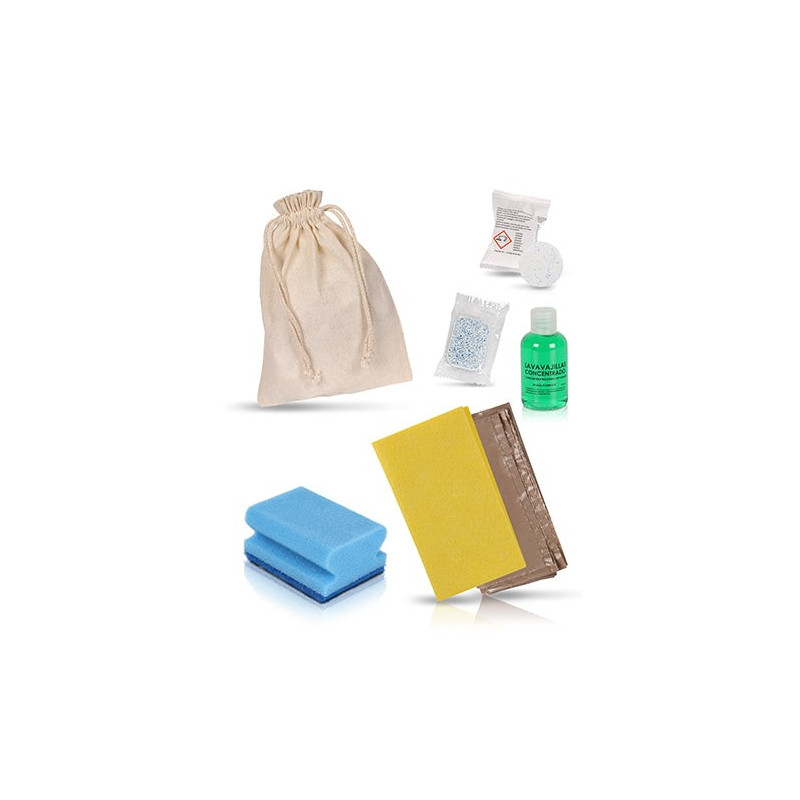 Cleaning Set with Fabric Pouch - Yellow Cloth, Blue Nail Protector, and 75ml Dishwasher
