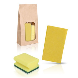 Pack Básico de Limpieza con Bolsa Kraft - Bayeta Amarilla y Salvauñas Amarillo